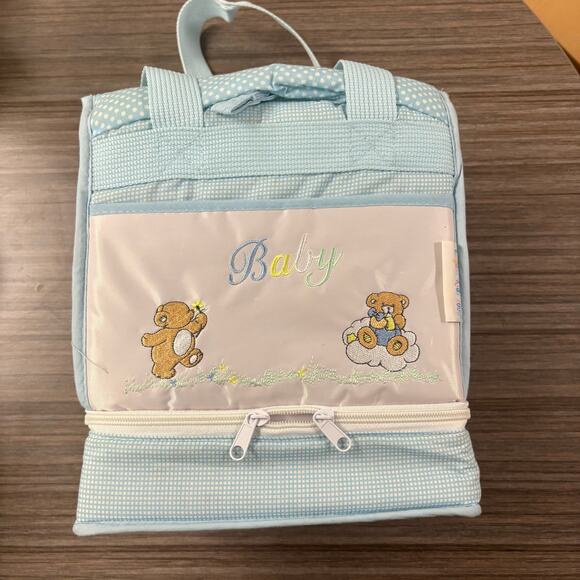 Vintage Elegant Kids 2000 Blue Teddy Bear Embroidered Diaper Bag - Picture 1 of 4